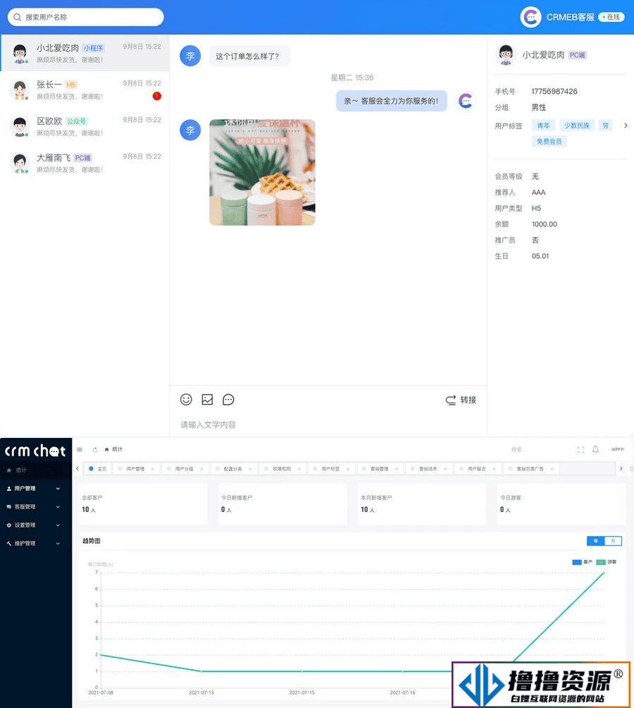 CRMChat网页客服系统源码/支持H5网页接入|不死鸟资源网