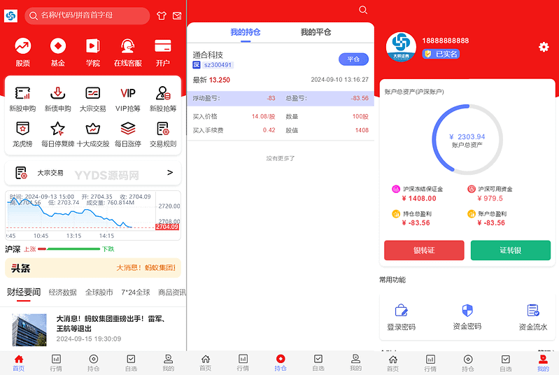 红色UI的股票交易网站股票系统源码主观交易系统|不死鸟资源网