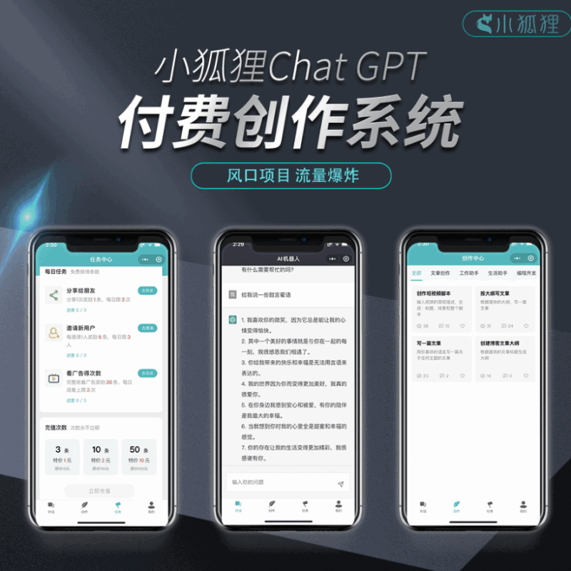 小狐狸Chat GPT ai 创作系统3.1.2版本源码无授权版本|不死鸟资源网
